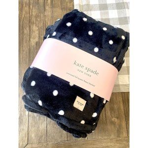 Kate Spade Fleece Blanket FULL/QUEEN Oversized HTF Black White Polka Luxury NEW